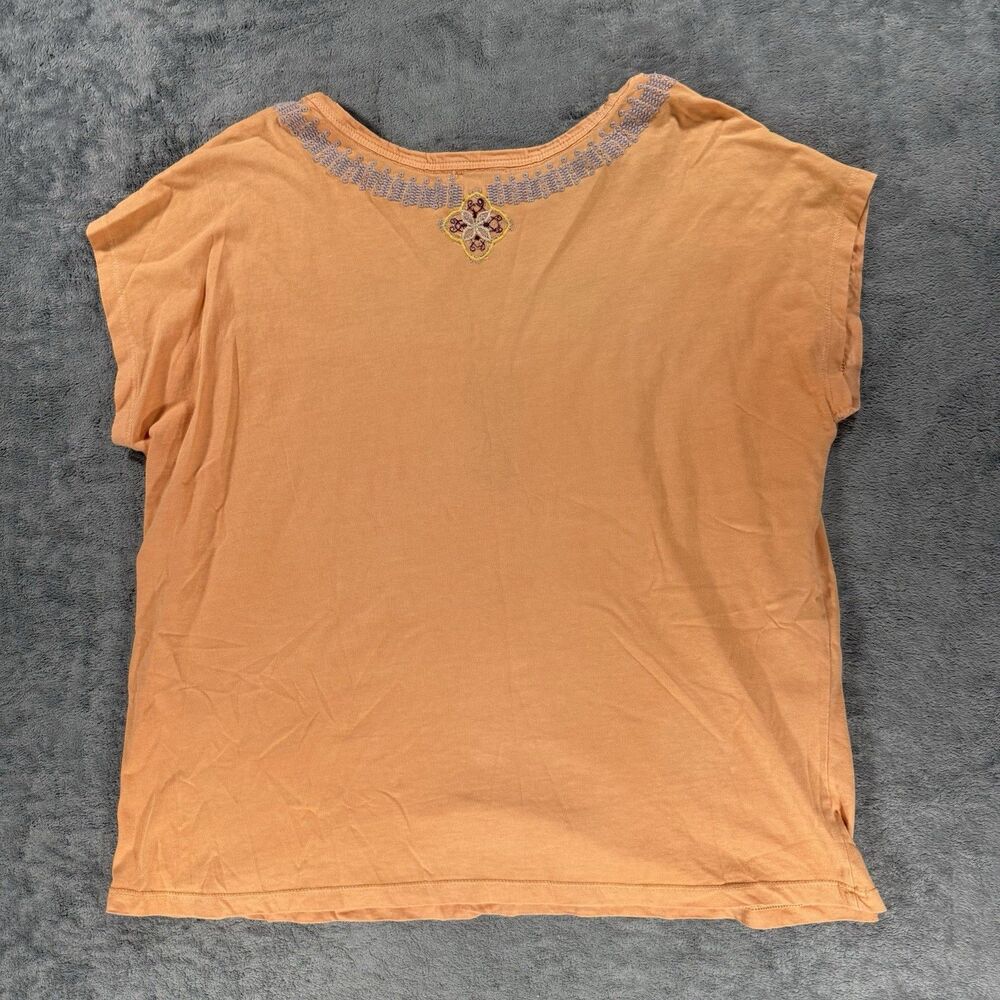 Sundance Orange Crewneck Blouse Top Embroidered Floral Short Sleeve Shirt XL - Picture 2 of 3
